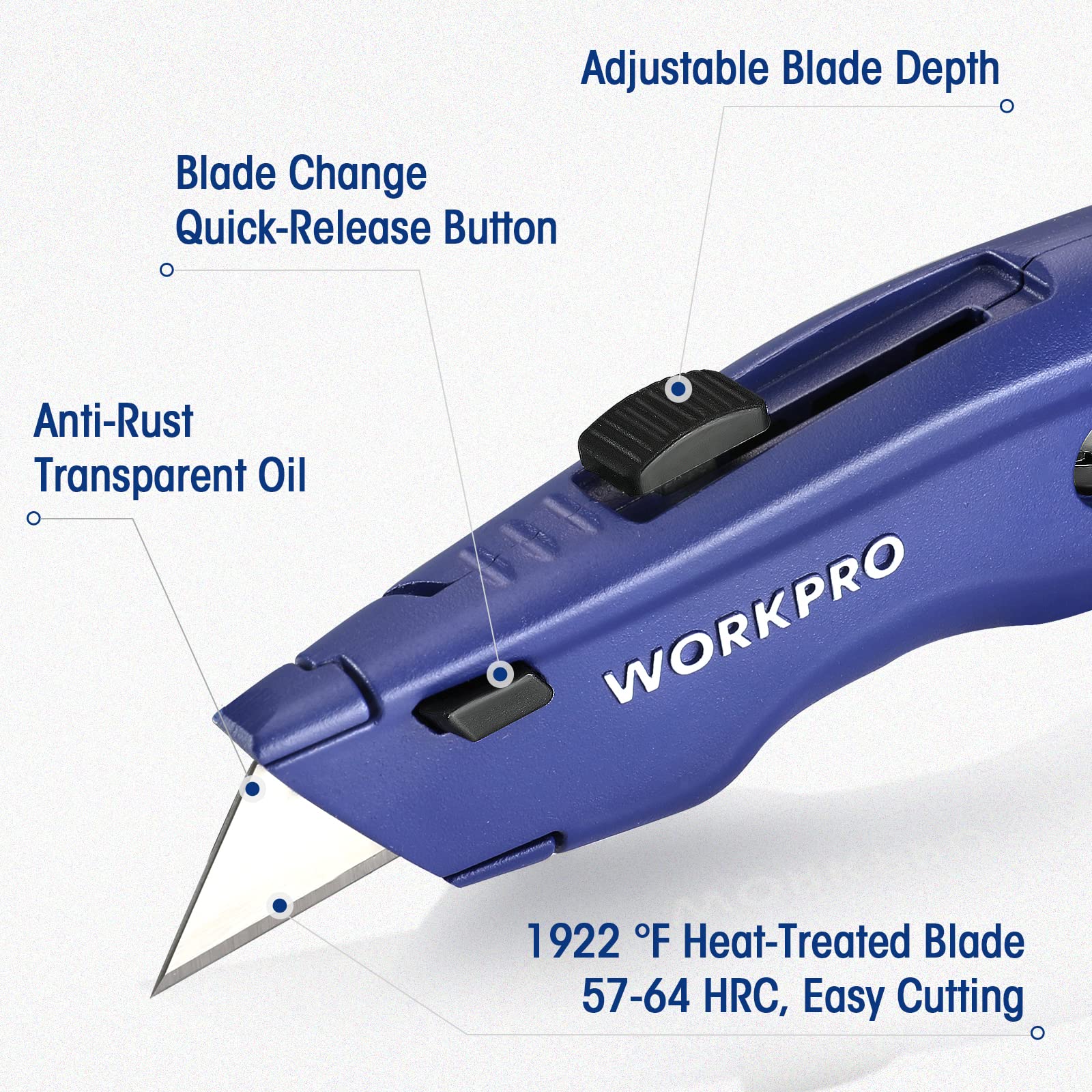 WORKPRO Premium Utility Knife retractable blade demonstrates safe locking during use.