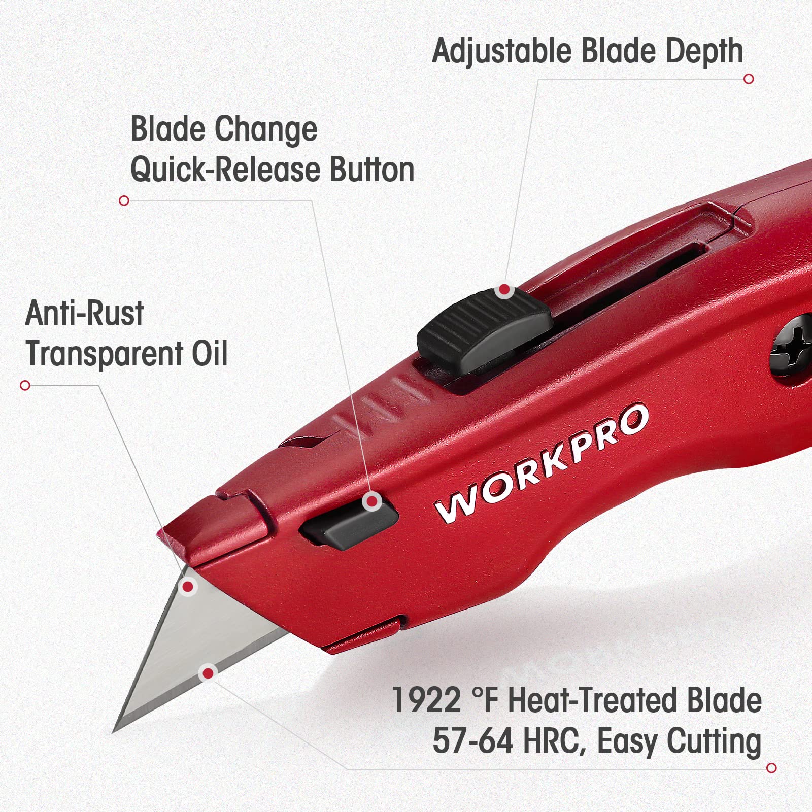 WORKPRO retractable blade knife with adjustable positions for precise cuts