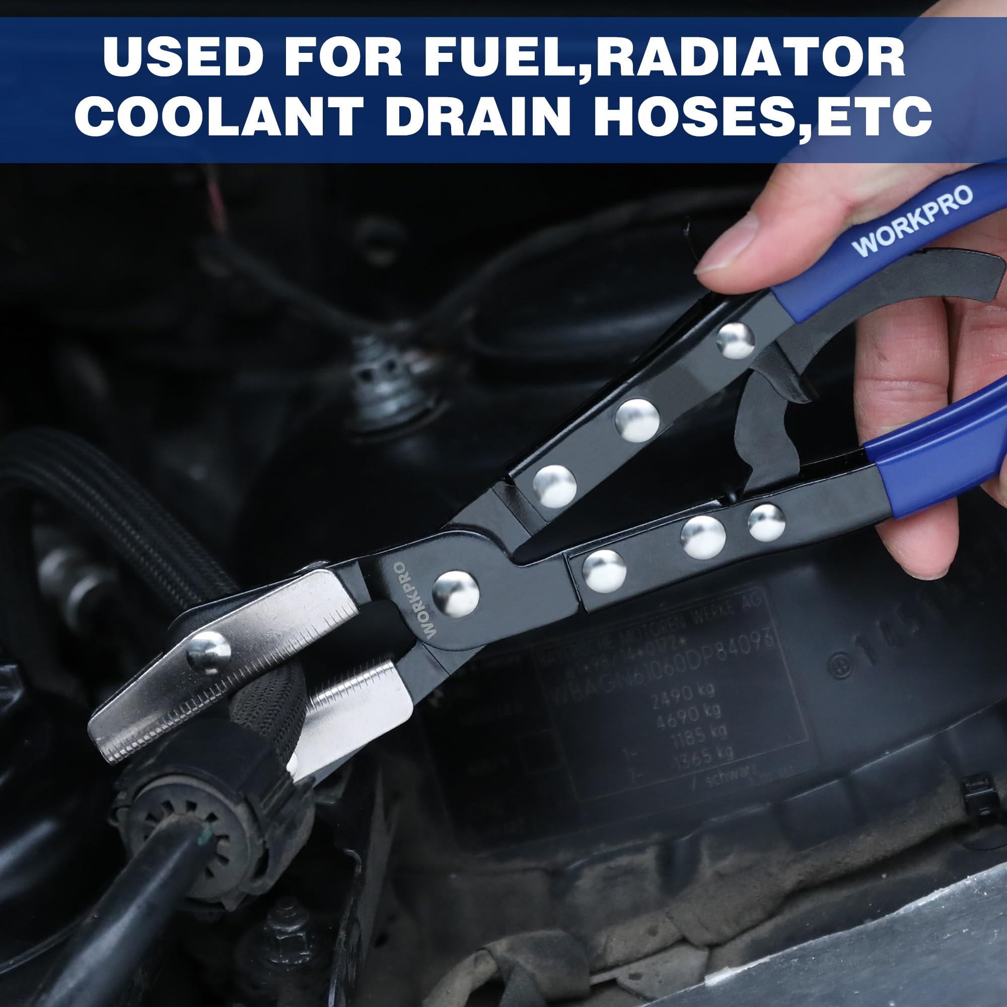 WORKPRO versatile pliers clamp radiators, fuel lines, and cooling hoses efficiently.