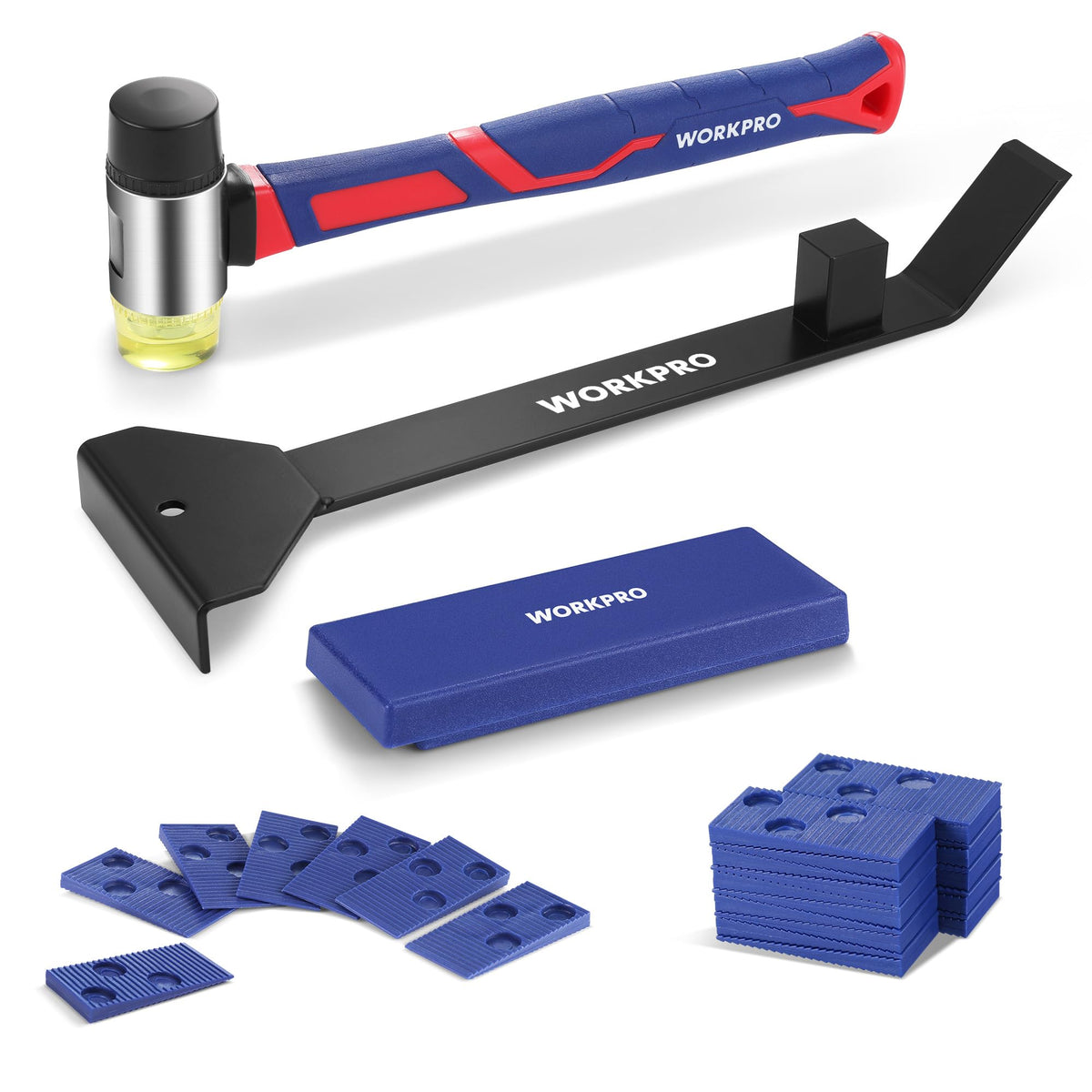 WORKPRO pull bar 17 inch used for precise plank alignment during installation.