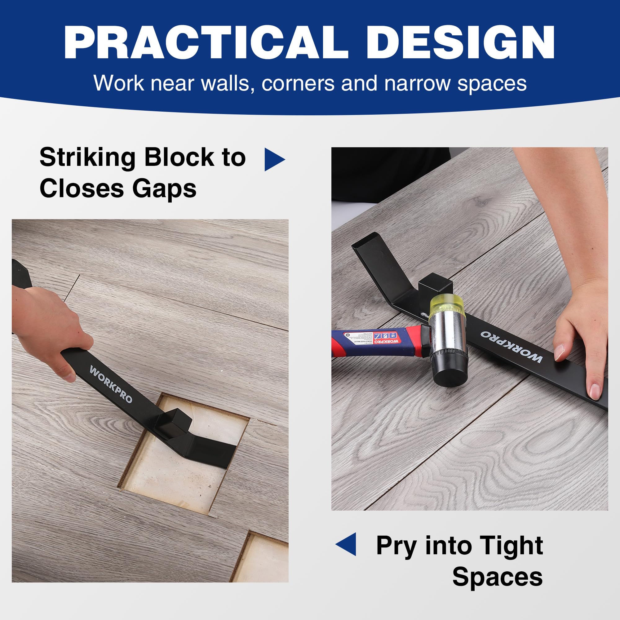 WORKPRO pull bar solid square block close-up highlights stable hammering point for seams