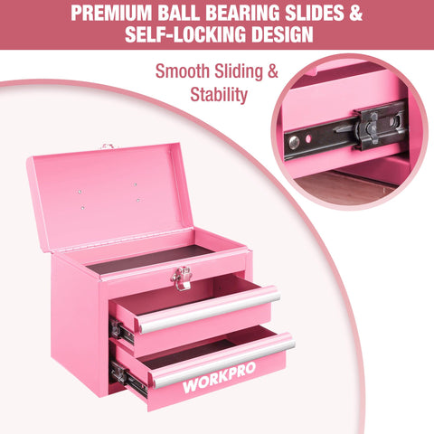 PVC liners inside top and drawers of WORKPRO box prevent shifting and reduce noise.