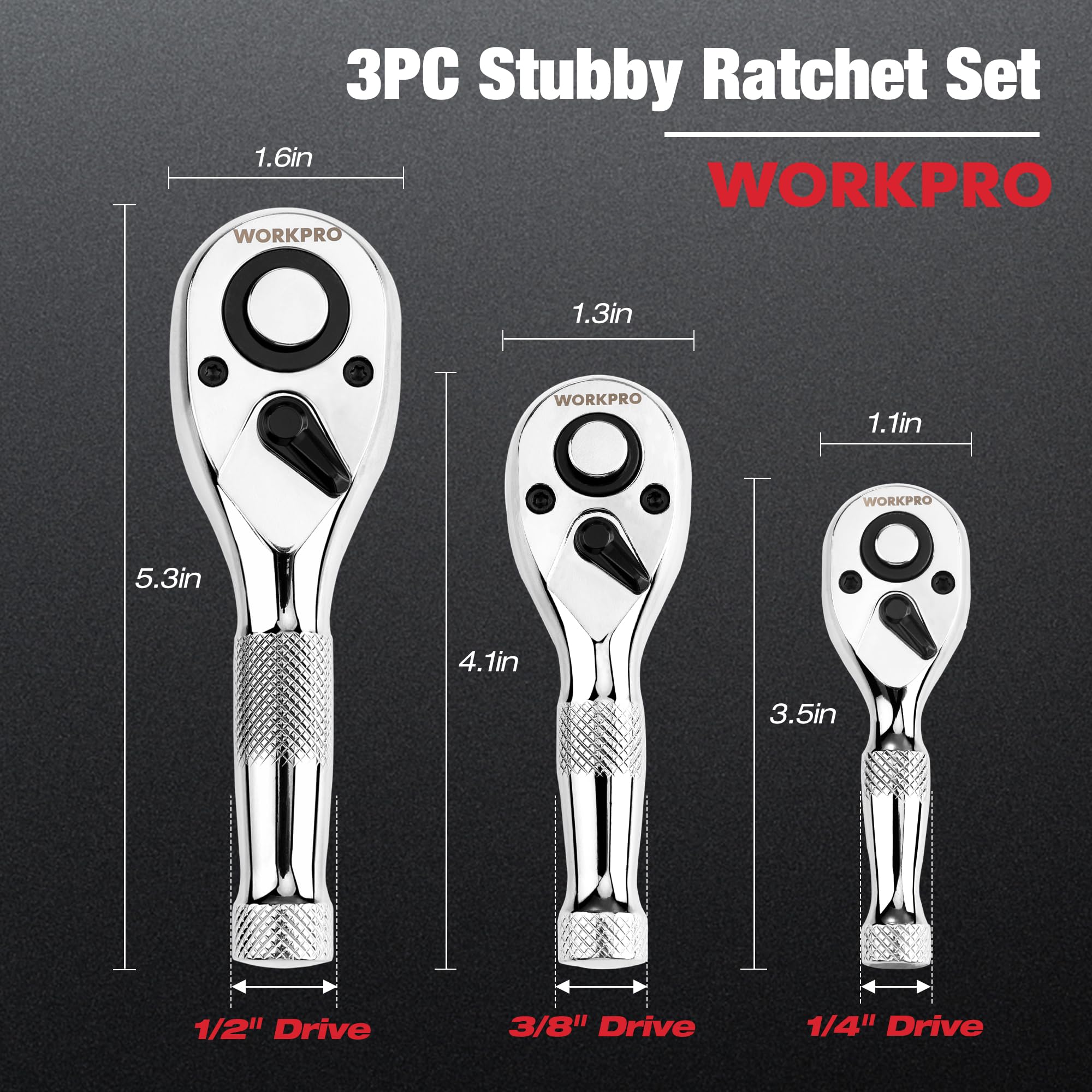 WORKPRO quarter-drive mini ratchet ideal for cramped cabinets.