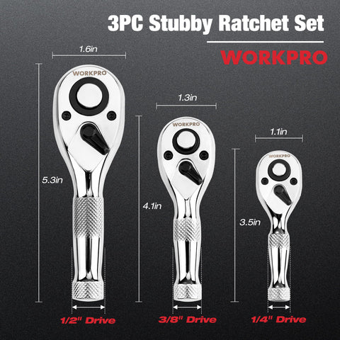 WORKPRO quarter-drive mini ratchet ideal for cramped cabinets.