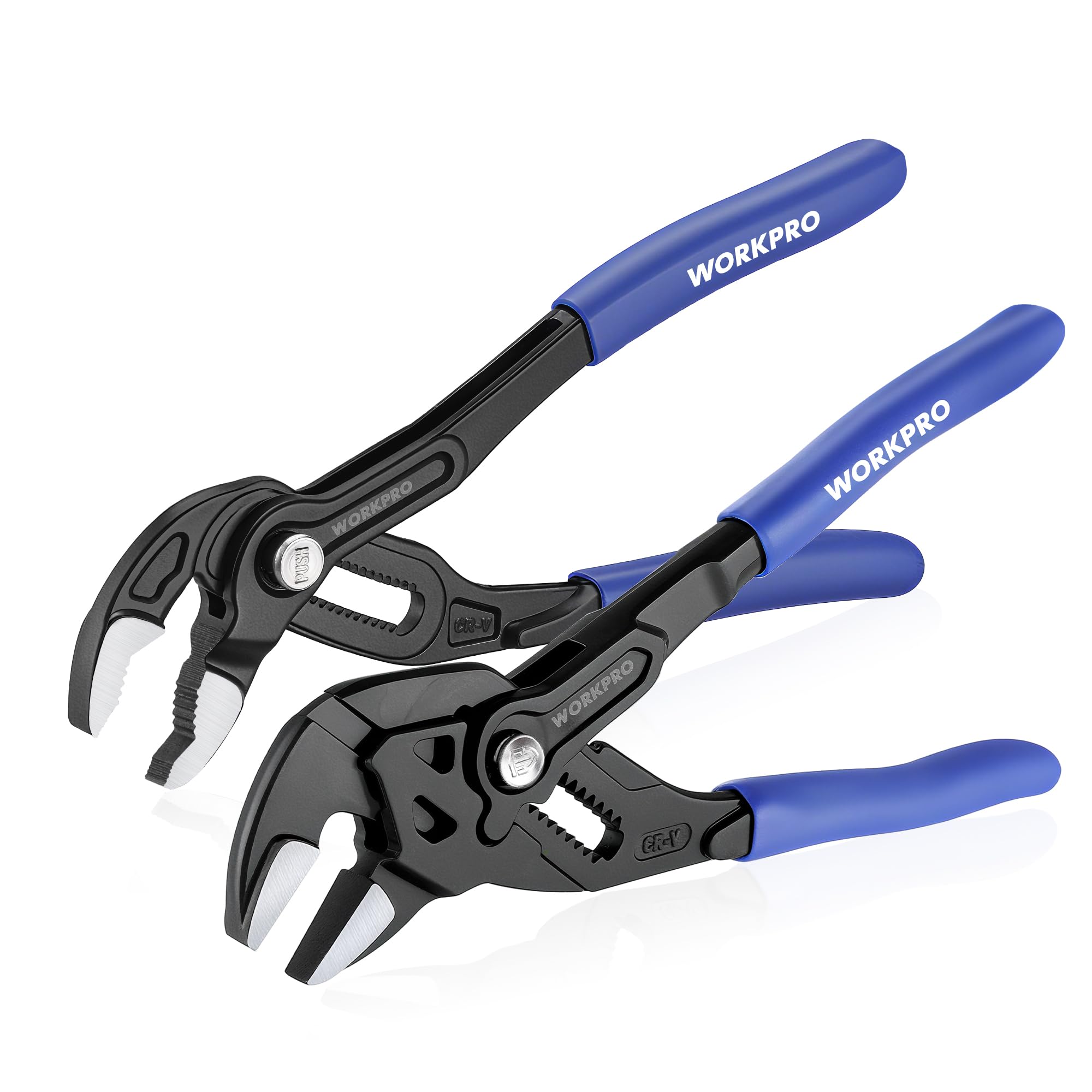 WORKPRO 7-inch pliers wrench with quick-adjust slide button for fast openings
