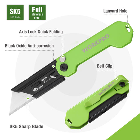WORKPRO quick blade-change enables tool-free blade swaps in seconds.