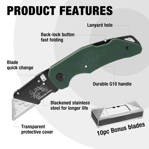 WorkPro knife quick-change blade mechanism enabling fast safe blade swaps