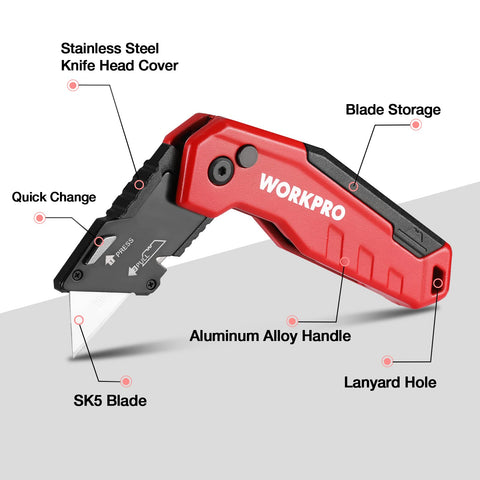 WORKPRO quick-change blade release enables safe, tool-free blade swaps