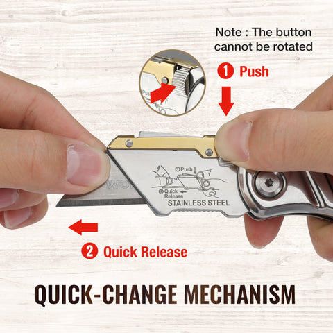 WORKPRO quick-change blade enables safe, easy blade swaps.