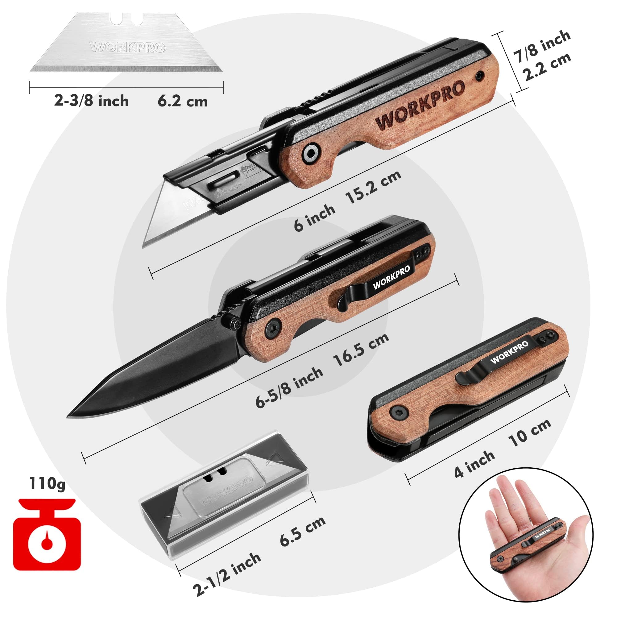 WORKPRO quick-change blades system enables fast blade swaps.