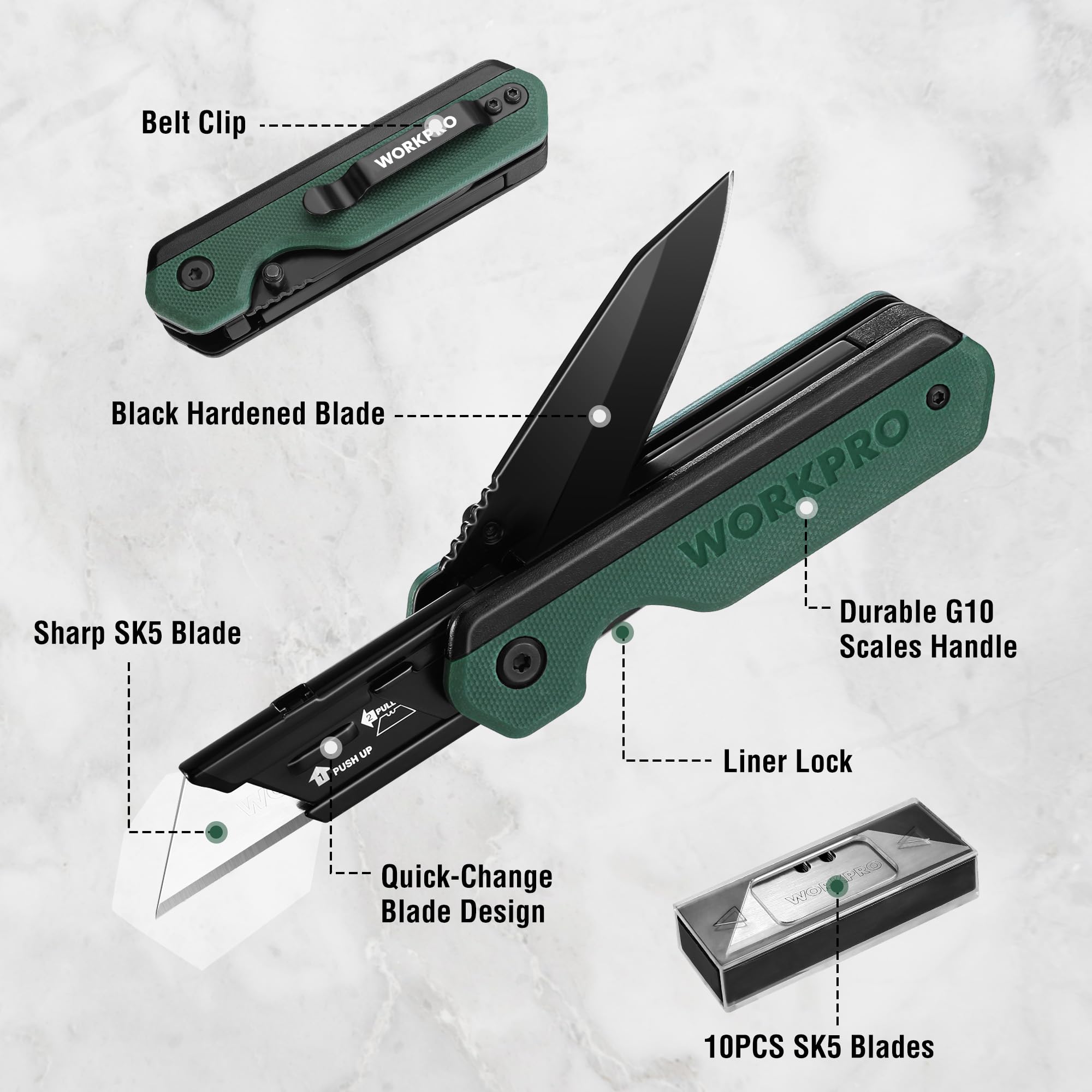 WORKPRO quick-change blades for safe, fast swaps