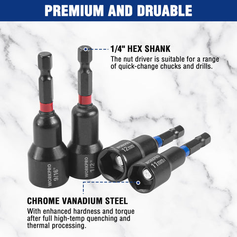 WORKPRO 100mm extension adds reach in confined areas.