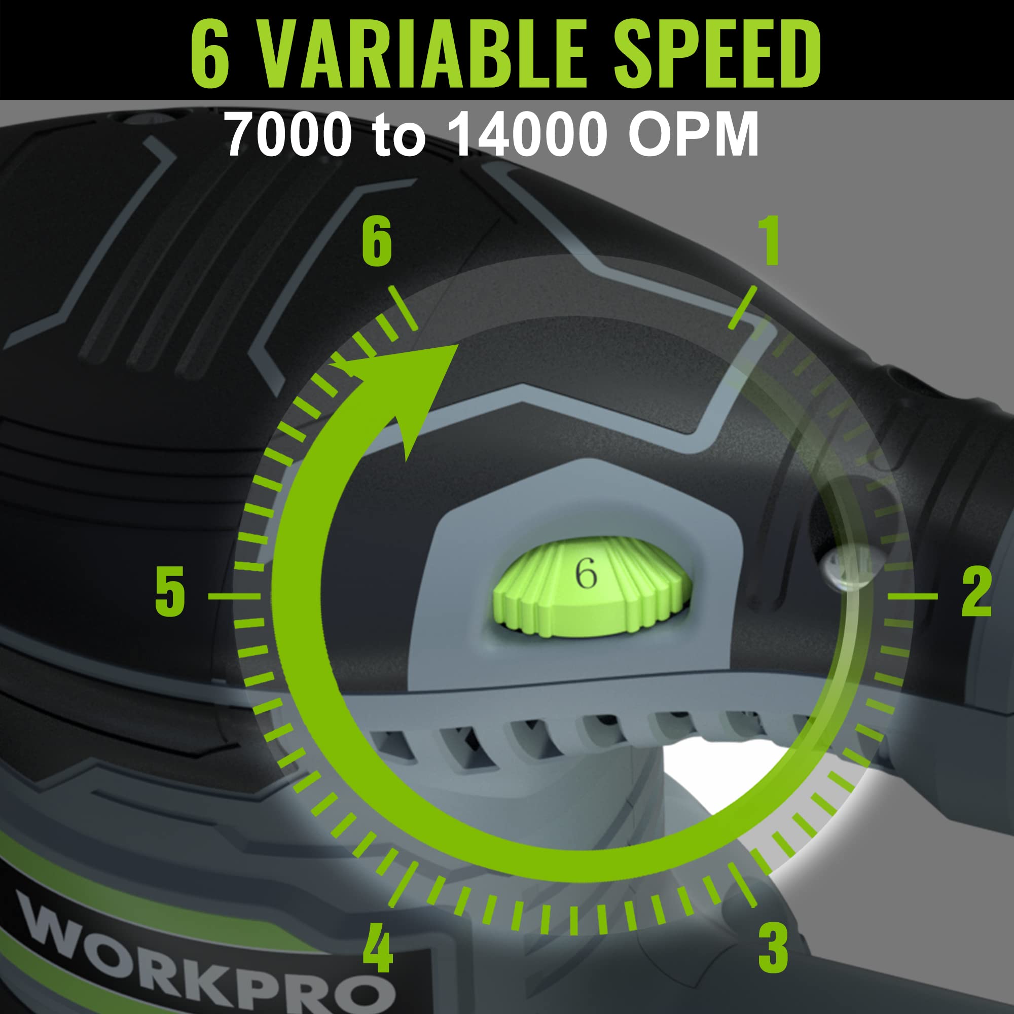 WORKPRO random orbit motion reduces visible sanding marks