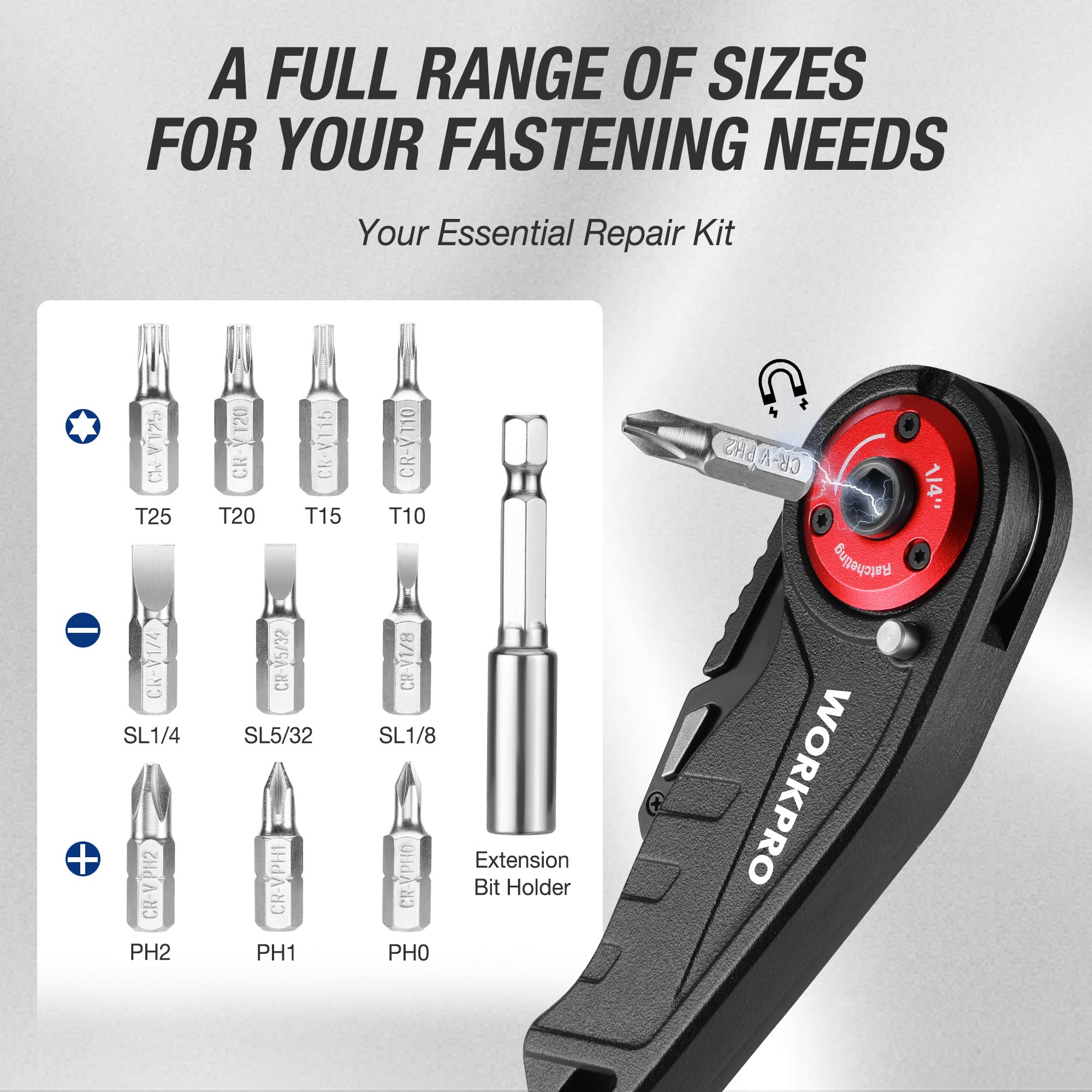 WORKPRO ratcheting screwdriver demonstrates easy screw tightening in tight spaces