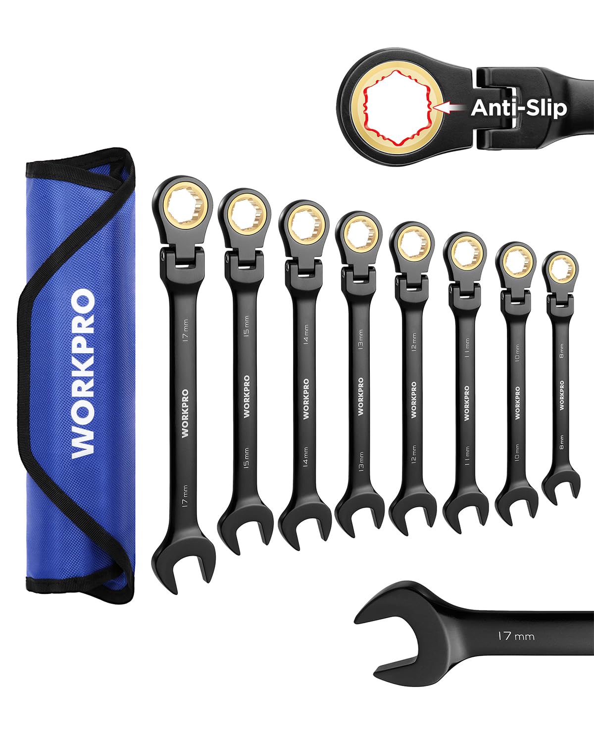 WORKPRO ratcheting wrench set 8mm offers precise grip in tight spaces