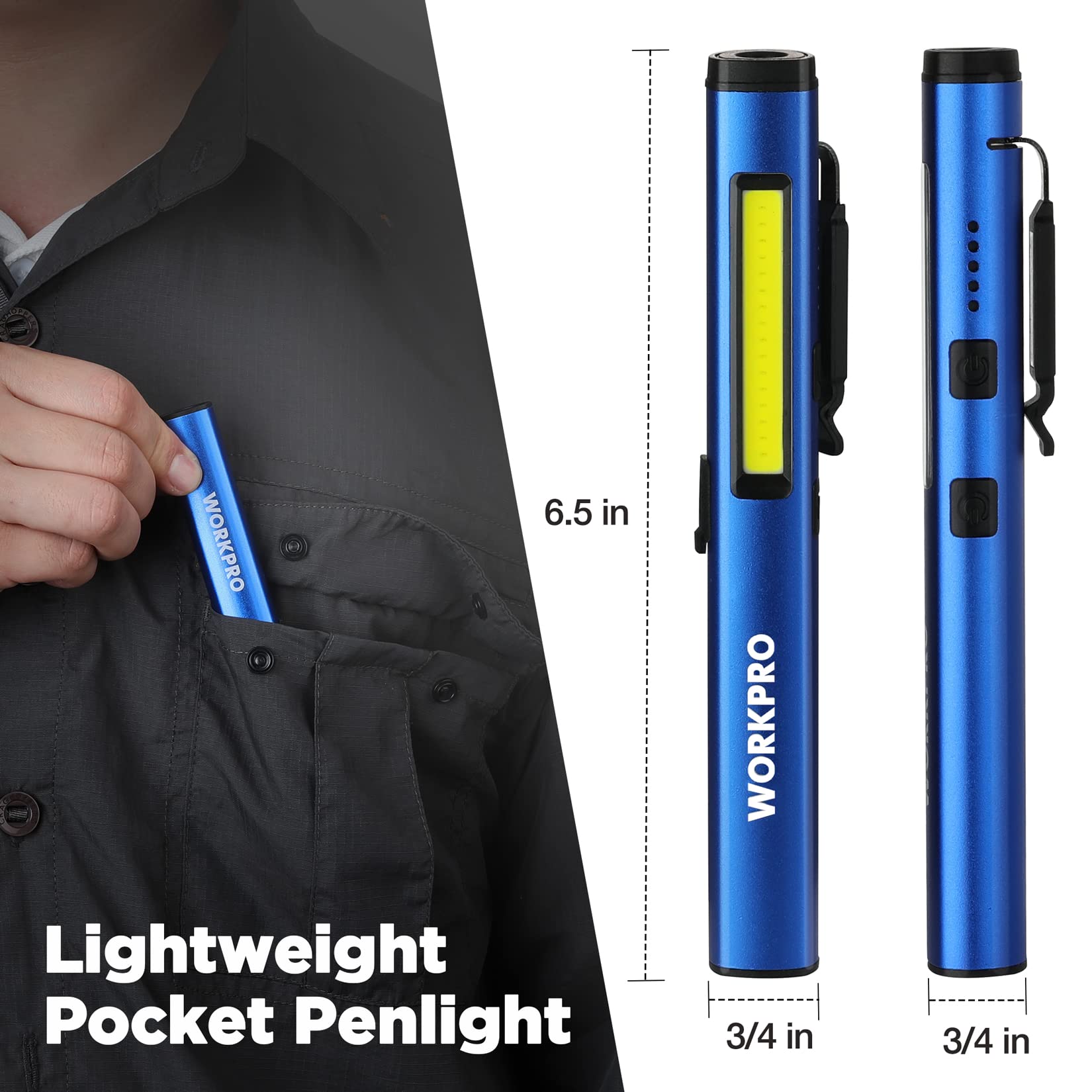 WORKPRO Rechargeable Flashlight aluminum body is lightweight and durable