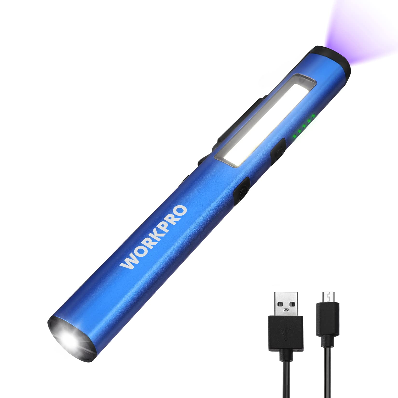 WORKPRO Rechargeable Flashlight front view showing 450 lumens for work and emergencies