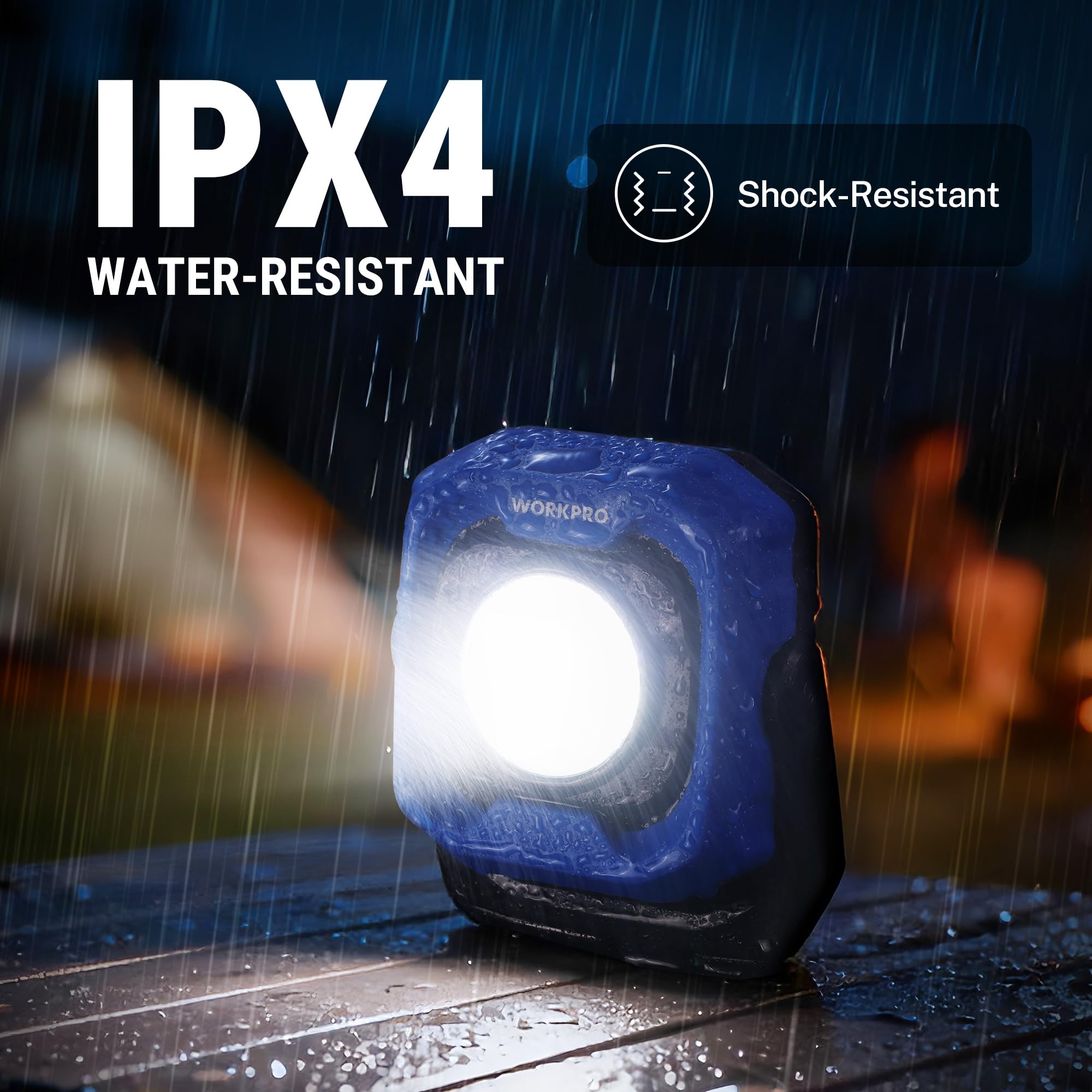 WORKPRO light features a 360-degree stand for flexible positioning.