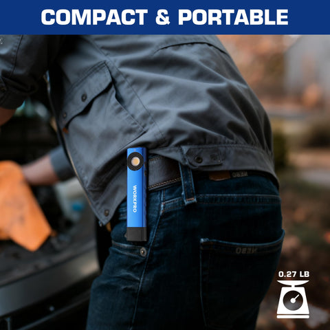 WORKPRO magnetic base allows hands-free attachment to metal surfaces