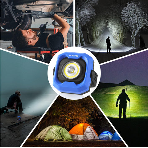 WORKPRO rechargeable light doubles as a power bank for devices on the move.