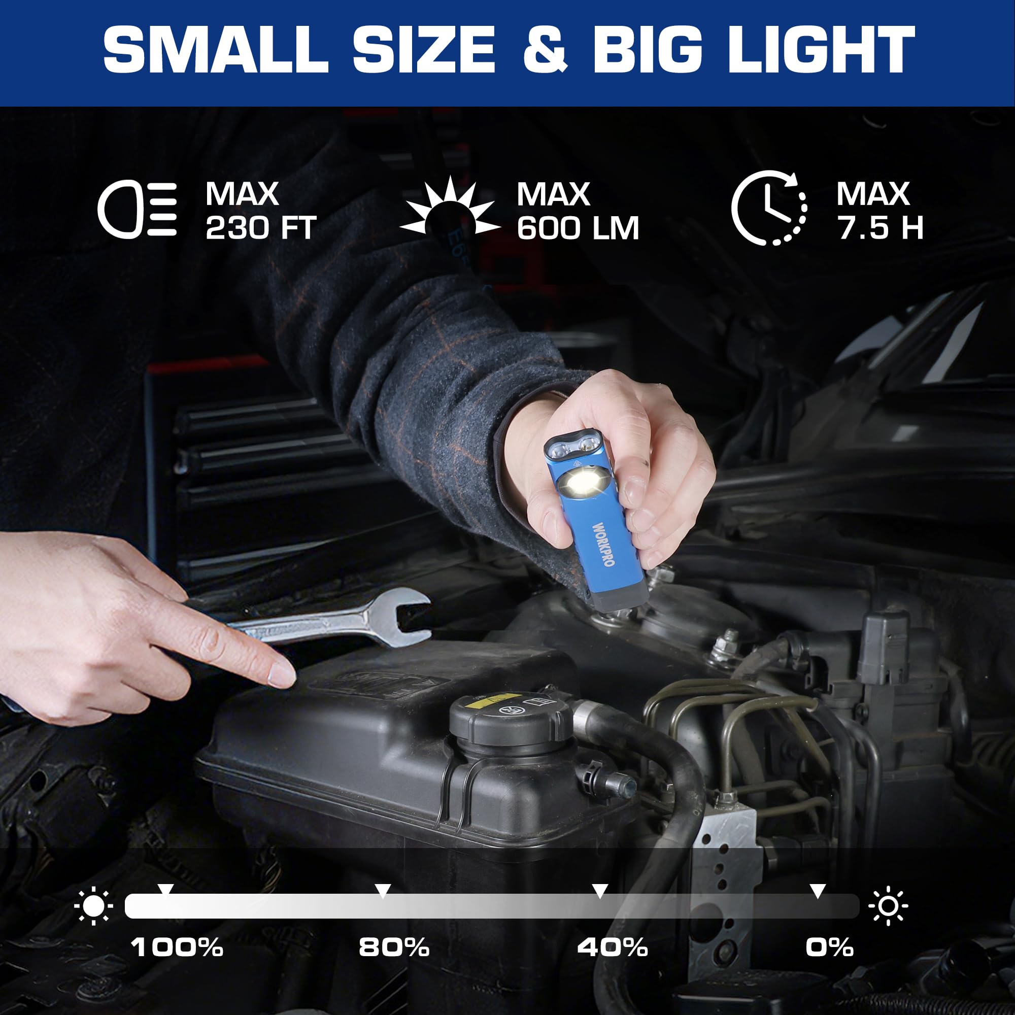 WORKPRO light with UV mode for stain detection and verification