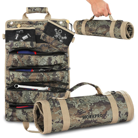 WORKPRO roll tool bag camouflage rolled setup for easy transport