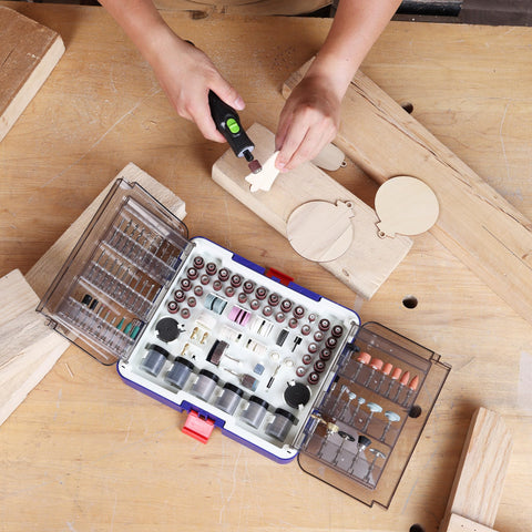 WORKPRO kit in use with rotary tool for versatile DIY projects.