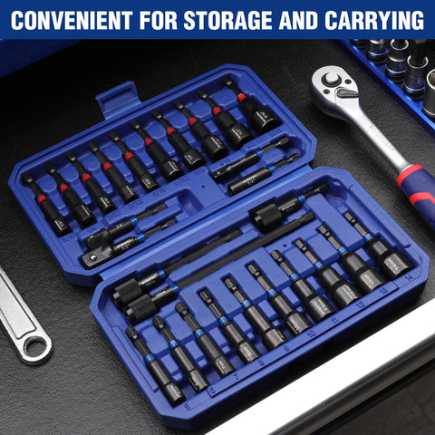 Reinforced rubidium magnets securely hold bits while tightening.