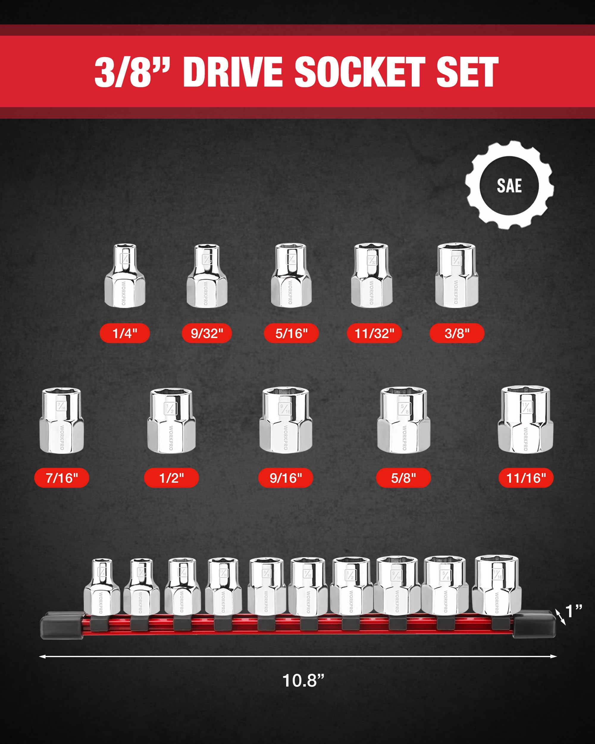 WORKPRO SAE 6-point sockets from 1/4-inch to 9/32-inch ready for fast maintenance tasks
