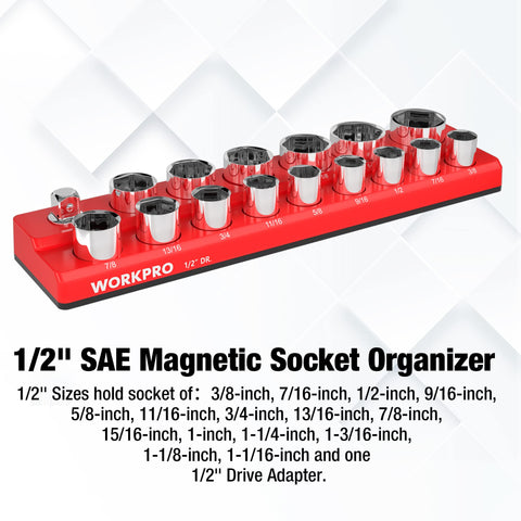 WORKPRO SAE socket tray with labels for quick, accurate socket selection.
