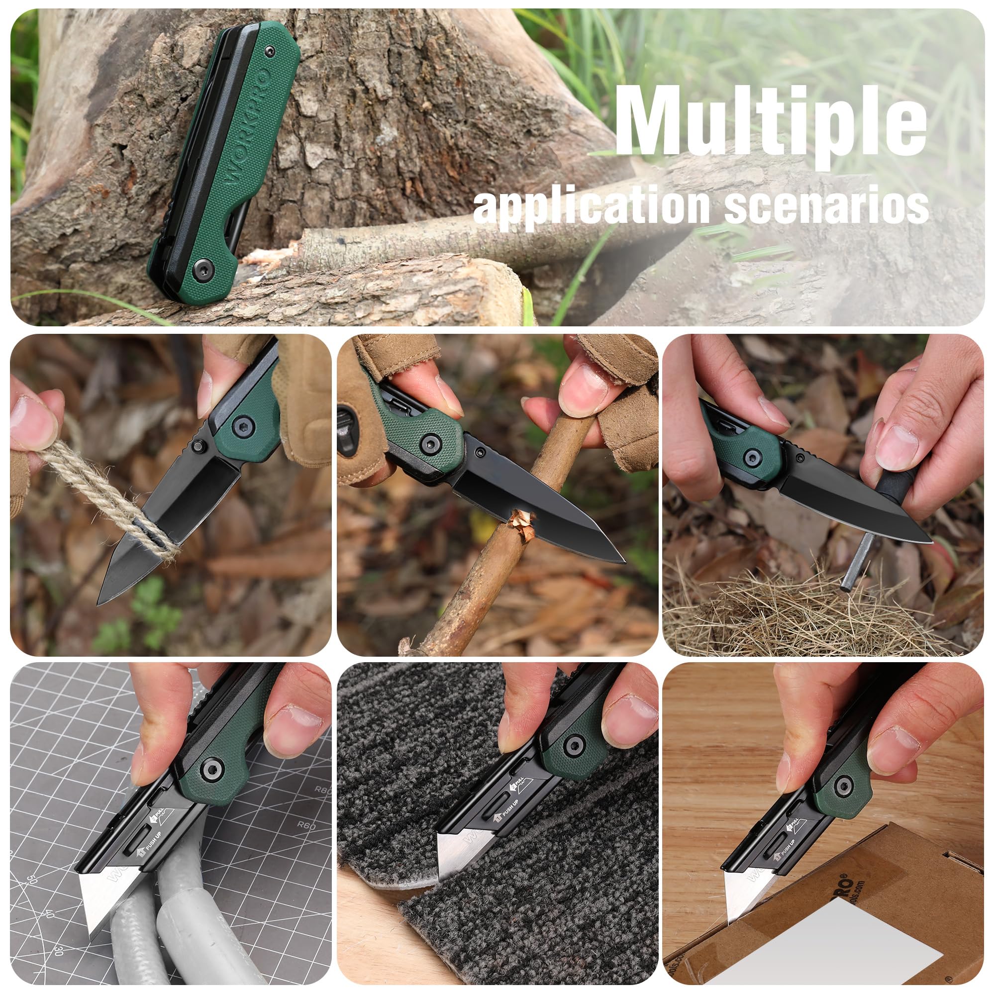WORKPRO liner lock system keeps the blade secure during use