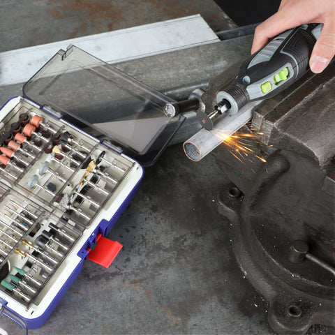 Close-up of sanding papers and accessories for smooth finishes with WORKPRO