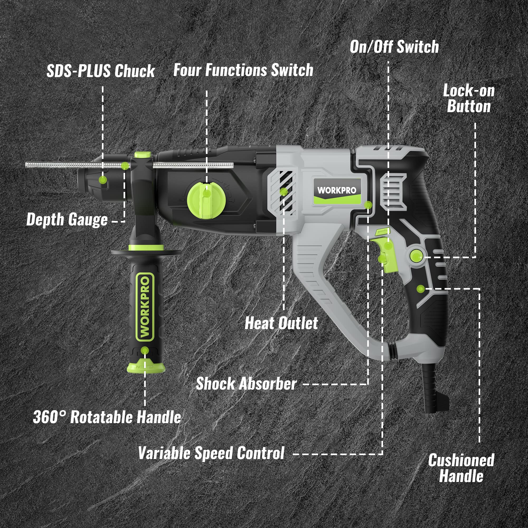 WORKPRO SDS-Plus bits kit image shows five bits for masonry tasks.