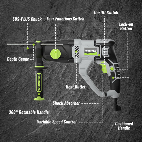 WORKPRO SDS-Plus bits kit image shows five bits for masonry tasks.