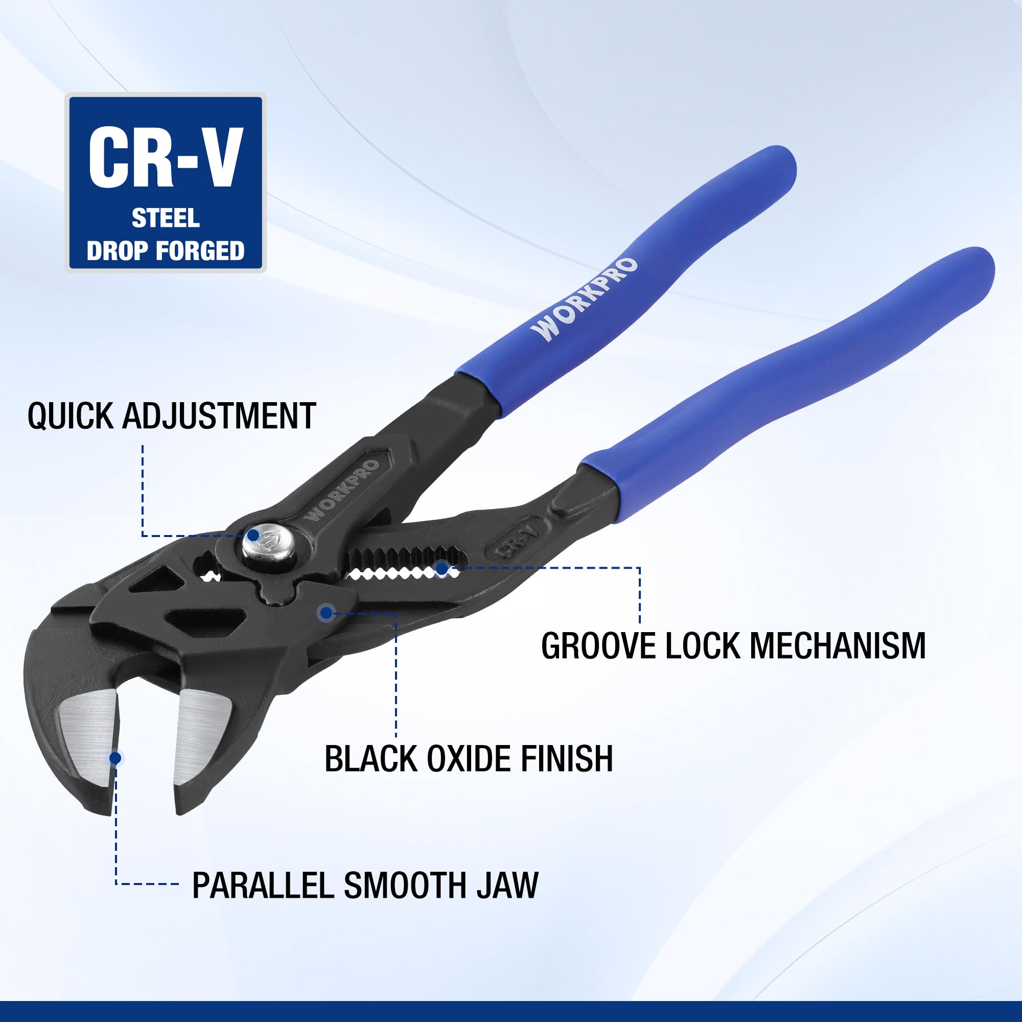 WORKPRO self-adjusting jaw for quick, continuous rotation tasks