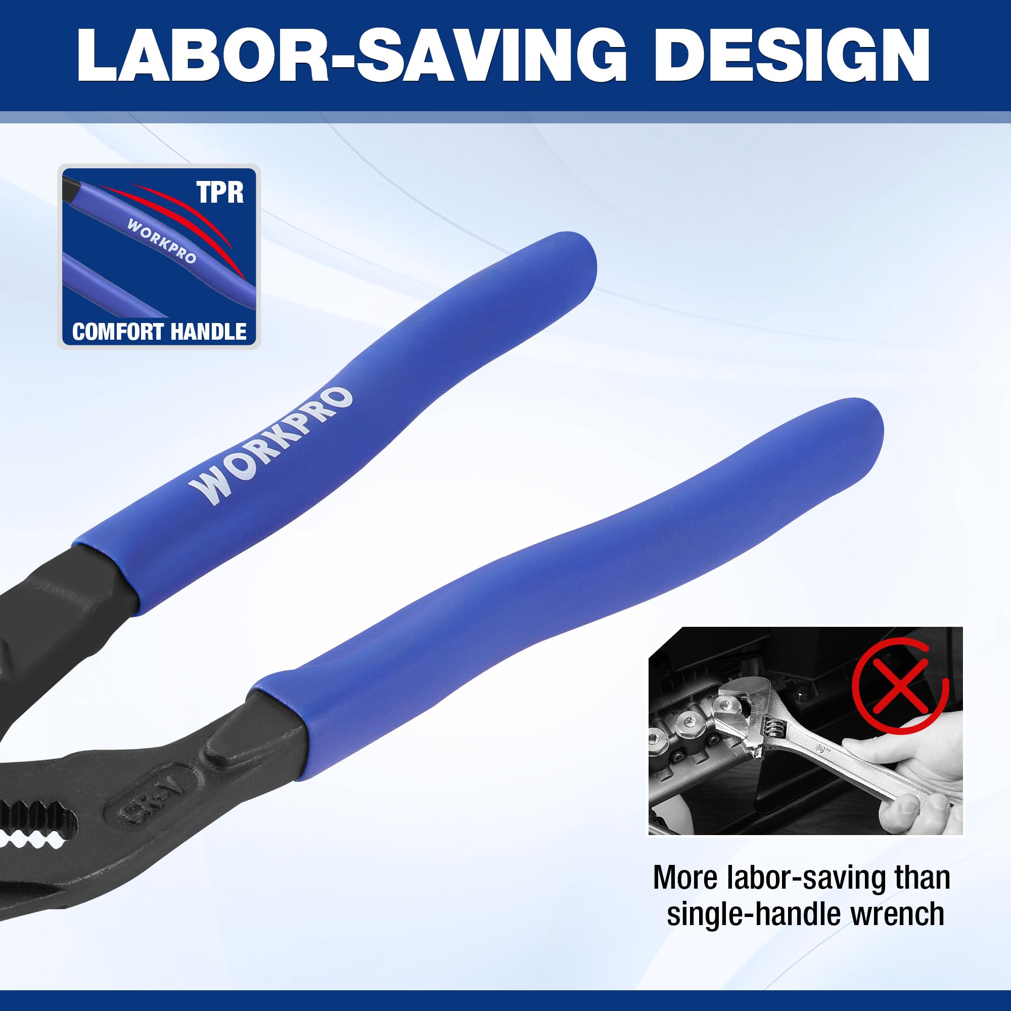 WORKPRO self-adjusting jaw speeds up setup across various fasteners.