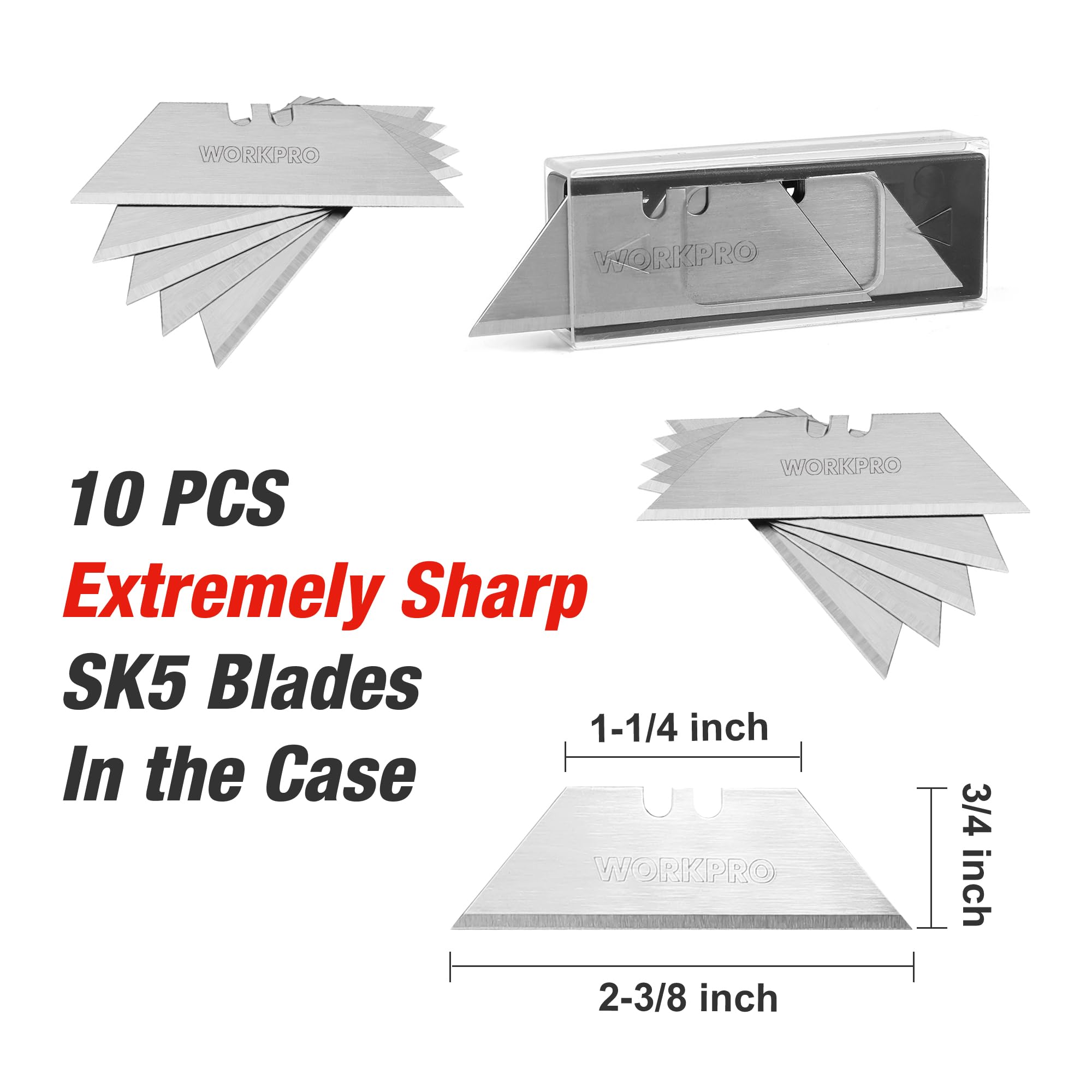 WorkPro knife includes ten SK5 blades ready for immediate use