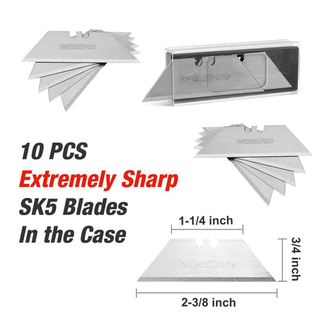 WorkPro knife includes ten SK5 blades ready for immediate use