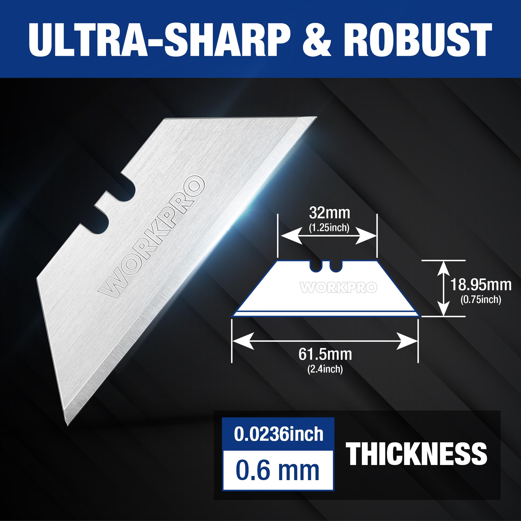 WORKPRO SK5 steel blades close-up showing a sharp precision edge.