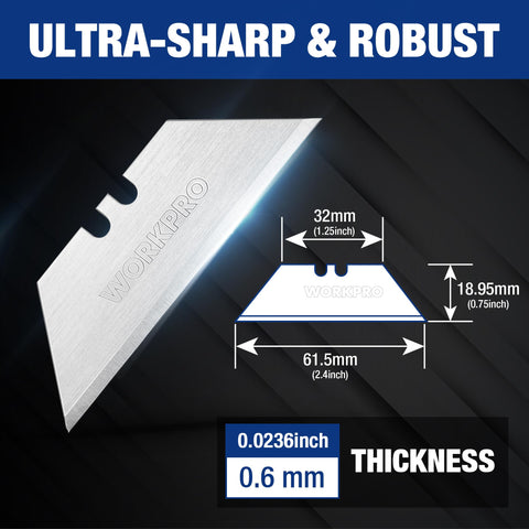 WORKPRO SK5 steel blades close-up showing a sharp precision edge.