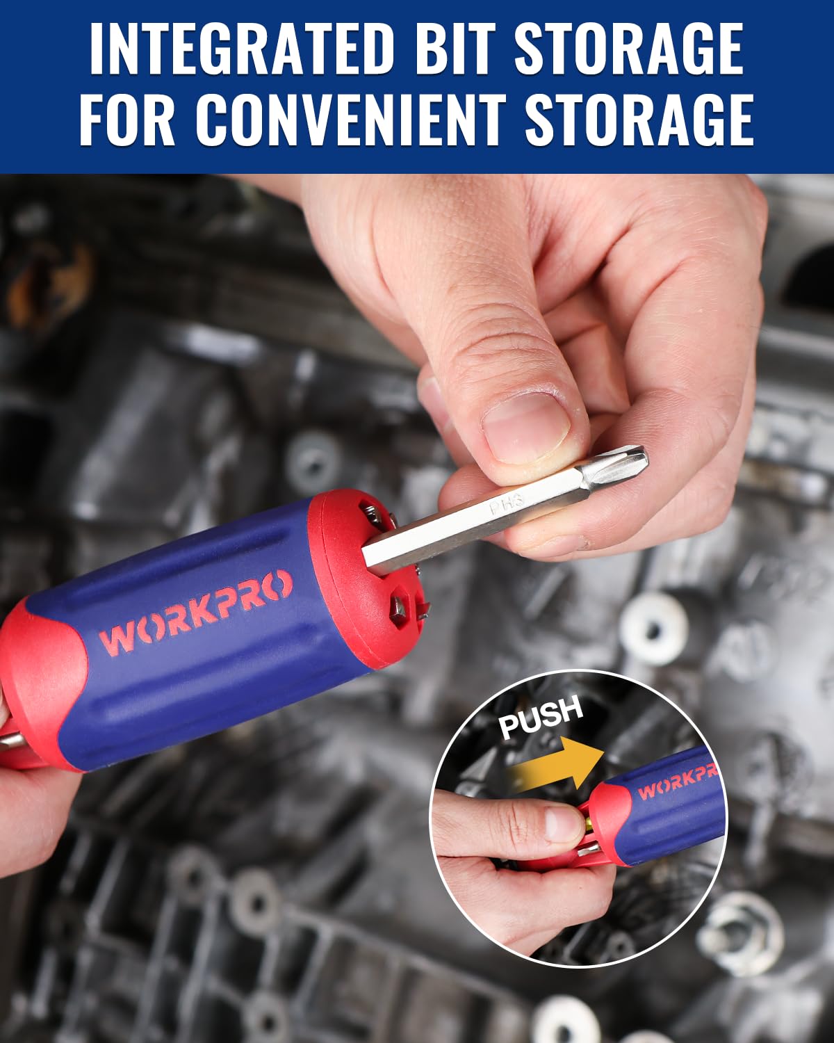 Slip-resistant ergonomic handle provides comfortable grip and higher torque.