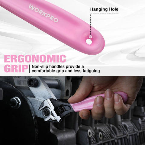 WORKPRO smooth jaw adjustment enables fast, accurate sizing.