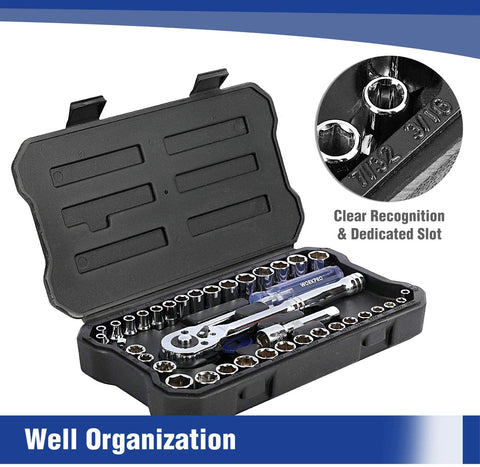 WORKPRO imperial sockets in an 18-piece set for imperial fastener compatibility