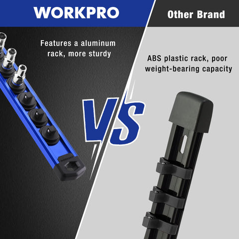 WORKPRO socket organizer set offers full-length rails for neat garage storage