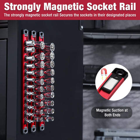 WORKPRO socket rail length of 13.2 inches provides roomy spacing for sockets.