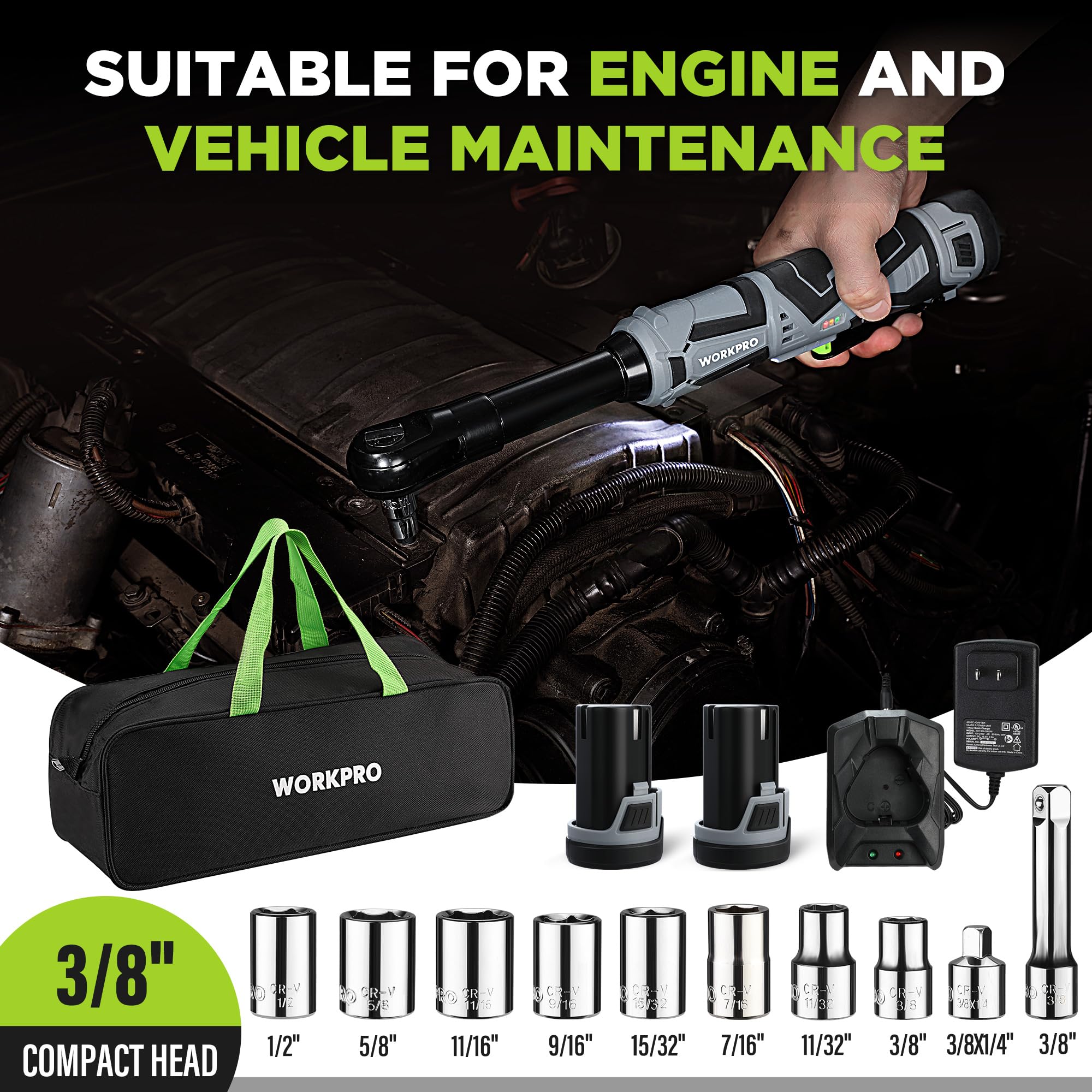 WORKPRO 10-socket set on kit displays varied sizes for quick repairs