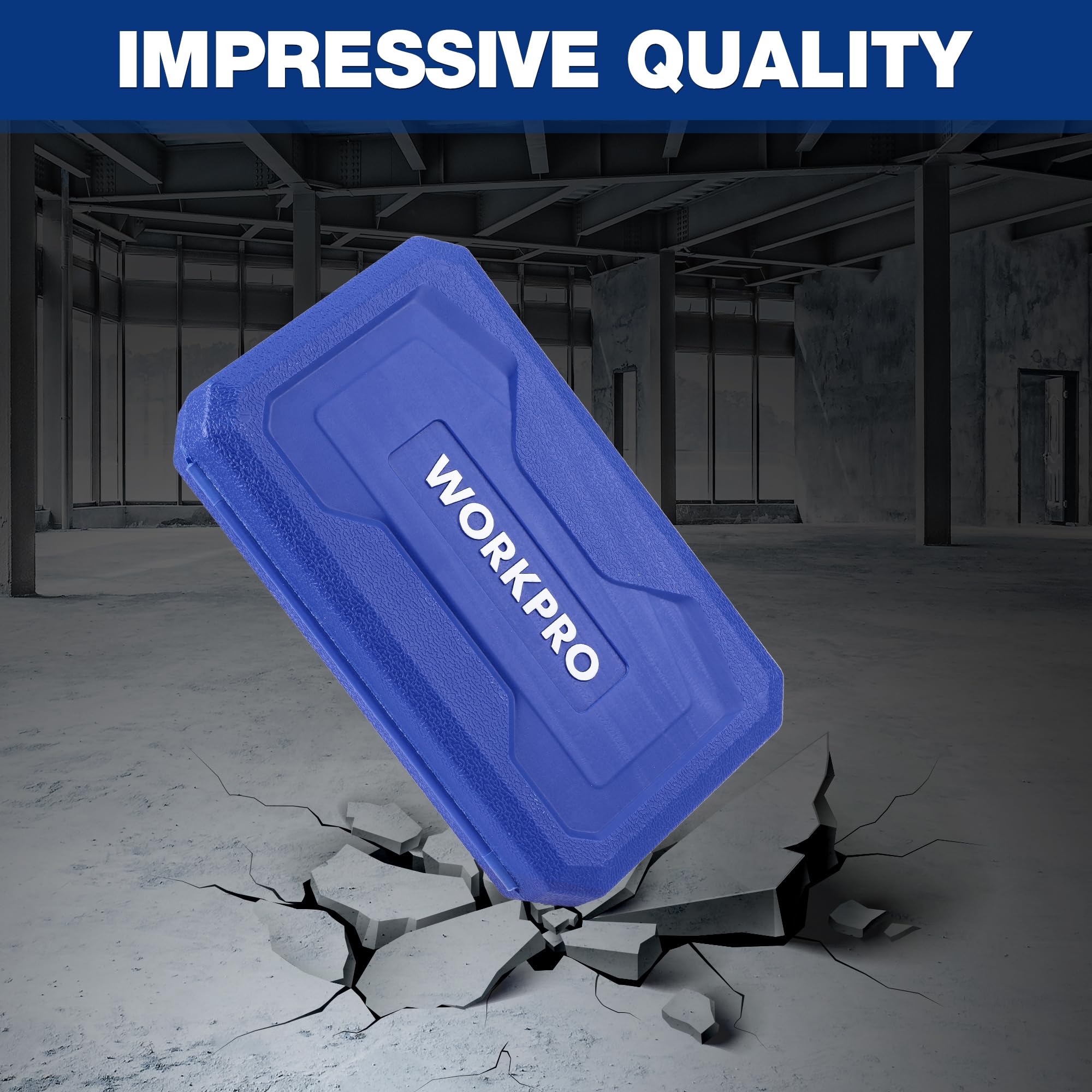 WORKPRO sockets labeled for quick size recognition.