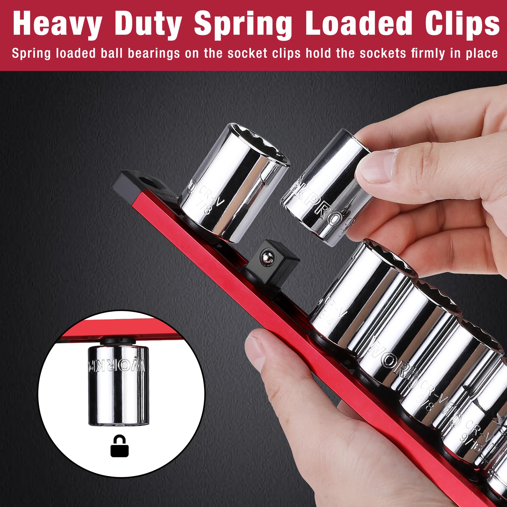 WORKPRO magnetic tray attaches to steel surfaces for flexible placement.