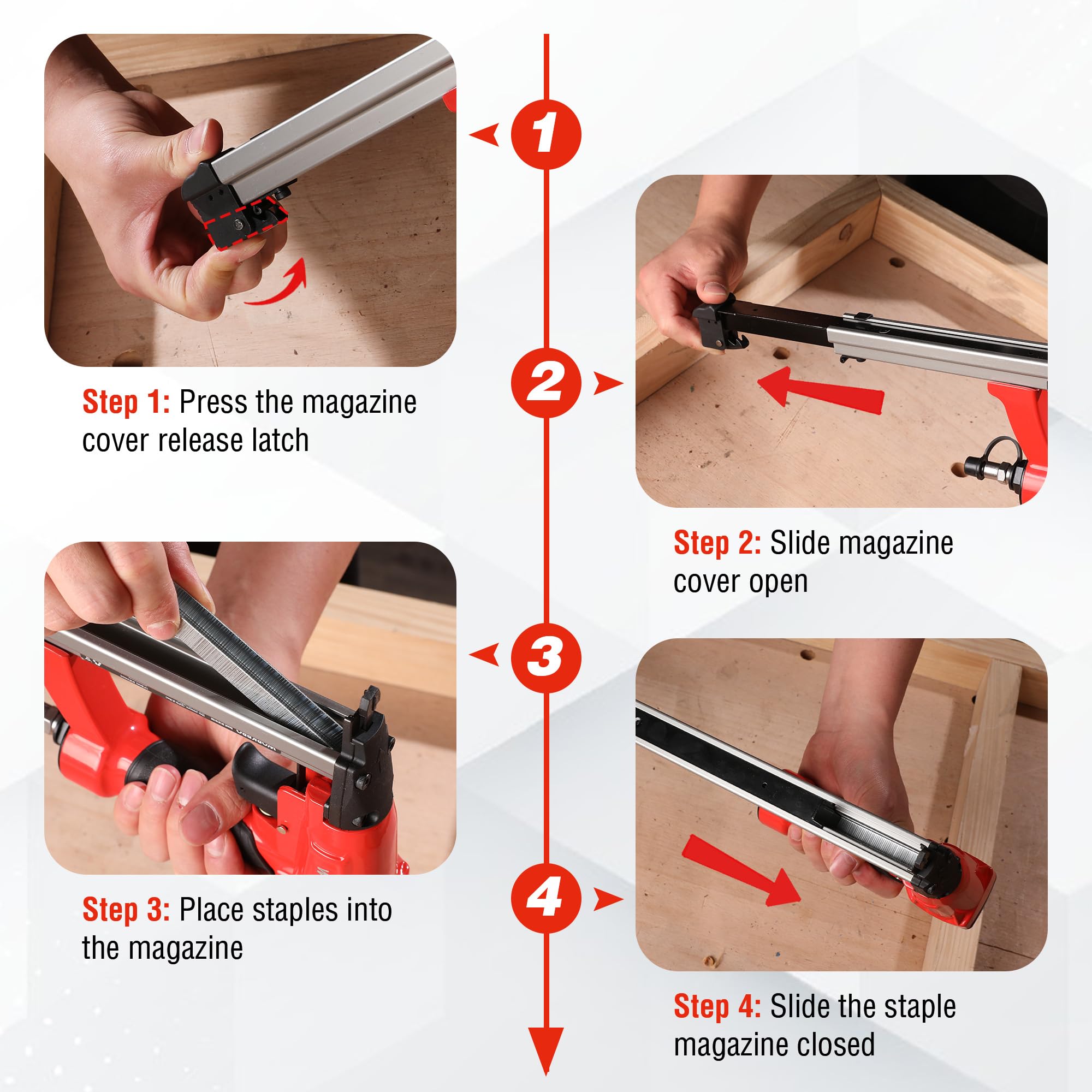 WORKPRO staple gun featuring ergonomic soft-grip handle for comfort