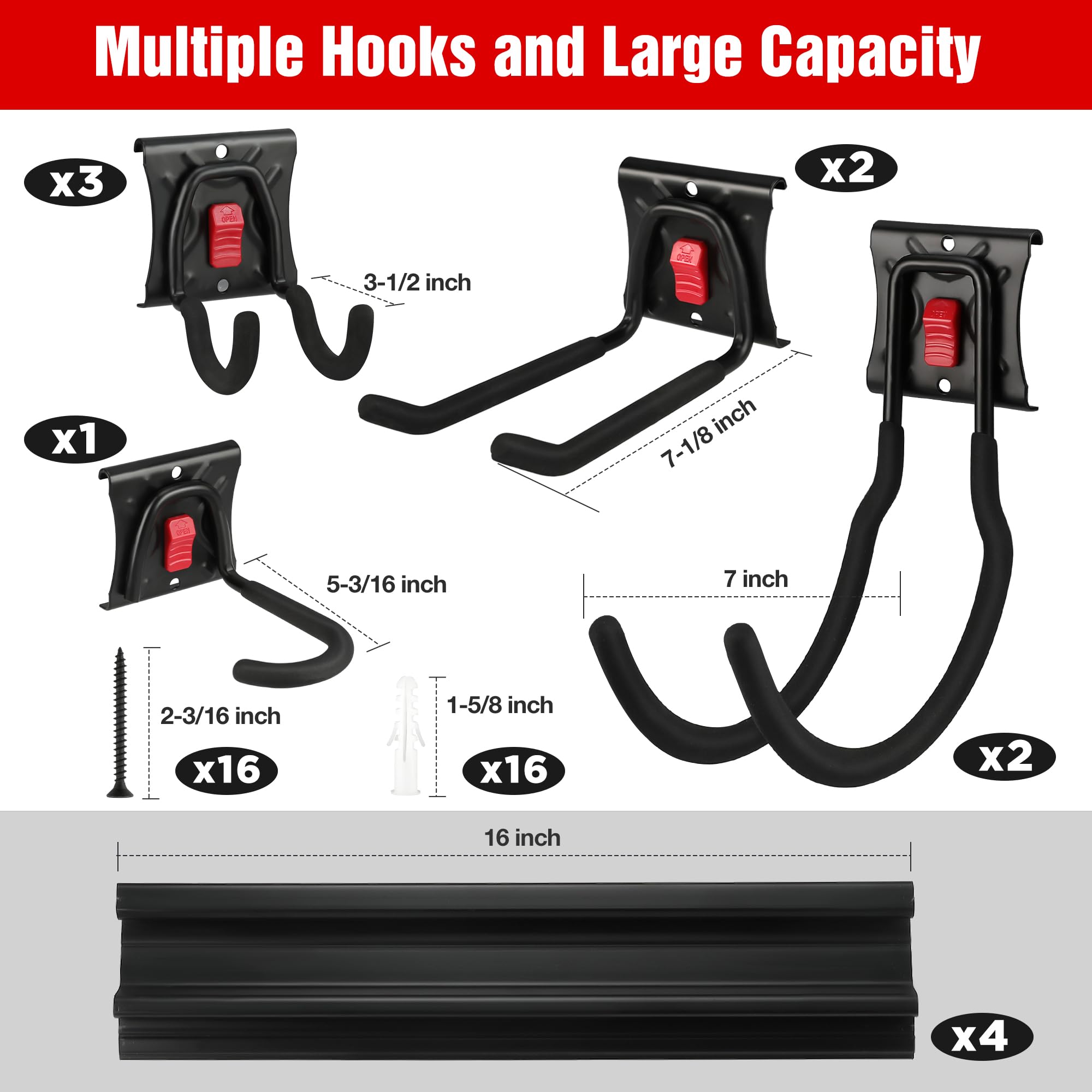 WORKPRO solid steel hooks indicate strong durability for heavy items